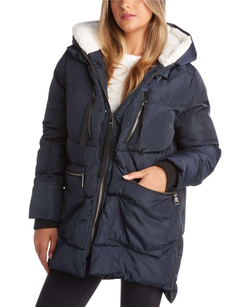 Steve Madden Women's Long Down Puffer Jacket, Indigo Heather, M - Image 1